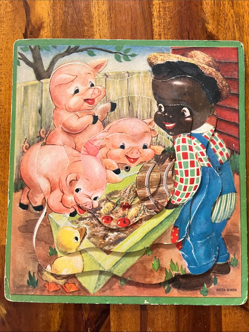 1950s NEEL BATE (BLADE) Turnabout Whirly Childrens Farm Puzzle Pigs Duck Vtg MCM